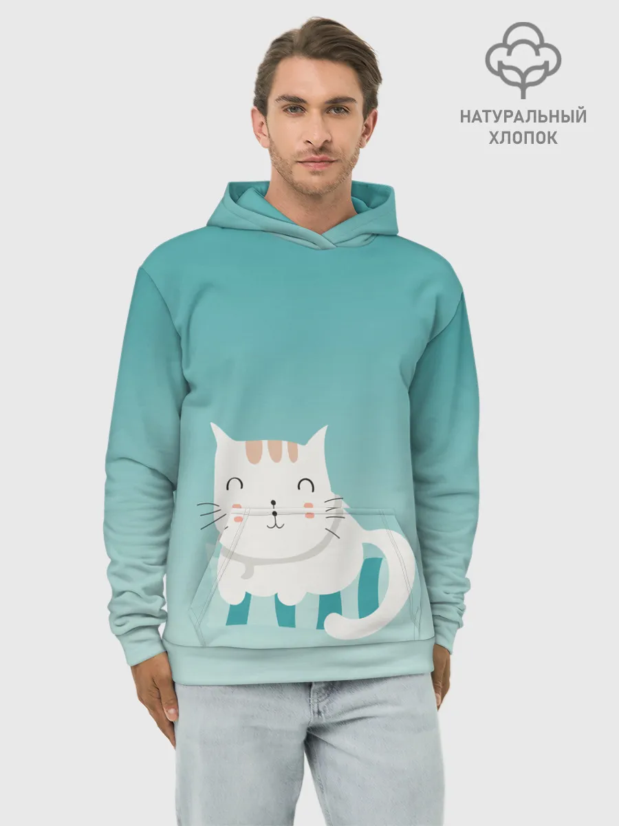 Худи мужской база хлопок / котик на подстилке