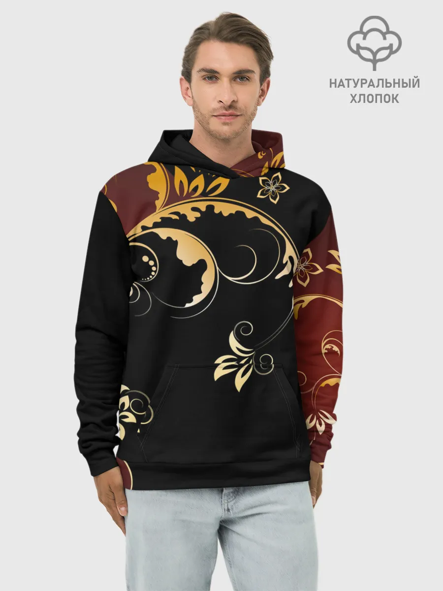 Худи мужской база хлопок / Узор - Хохлома