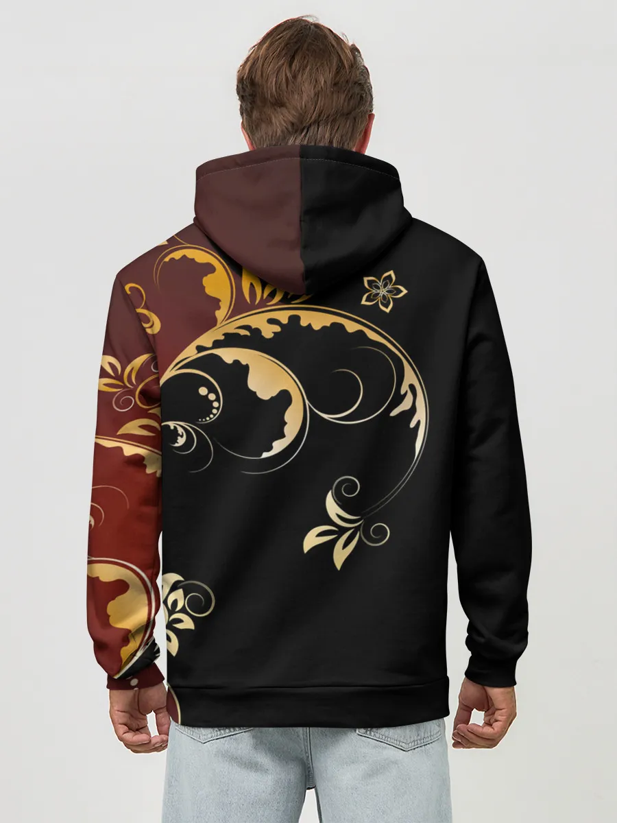 Худи мужской база хлопок / Узор - Хохлома