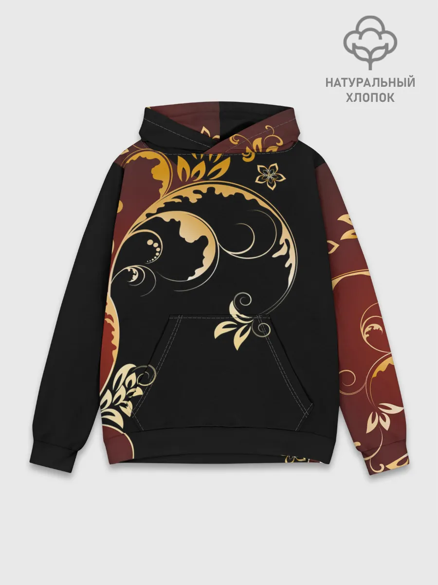 Худи мужской база хлопок / Узор - Хохлома