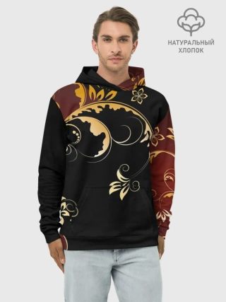 Худи мужской база хлопок / Узор - Хохлома