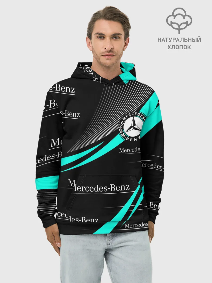 Худи мужской база хлопок / MERCEDES BENZ АКВАМАРИНОВЫЙ