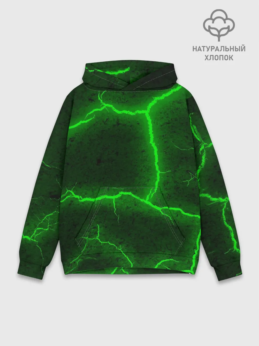 Худи мужской база хлопок / К - 13 зелёная трещина 3D