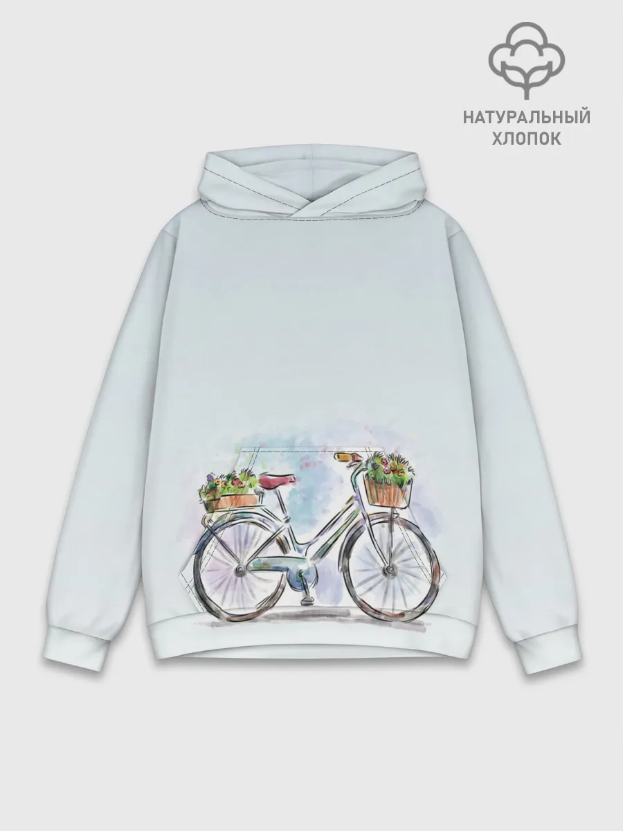 Худи мужской база хлопок / акварельный велосипед