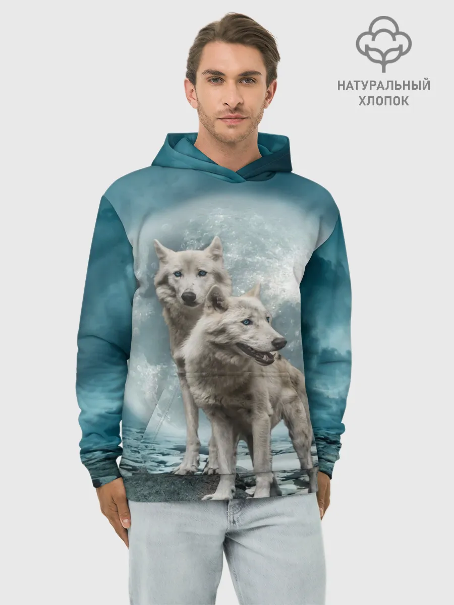 Худи мужской база хлопок / Волки, пара