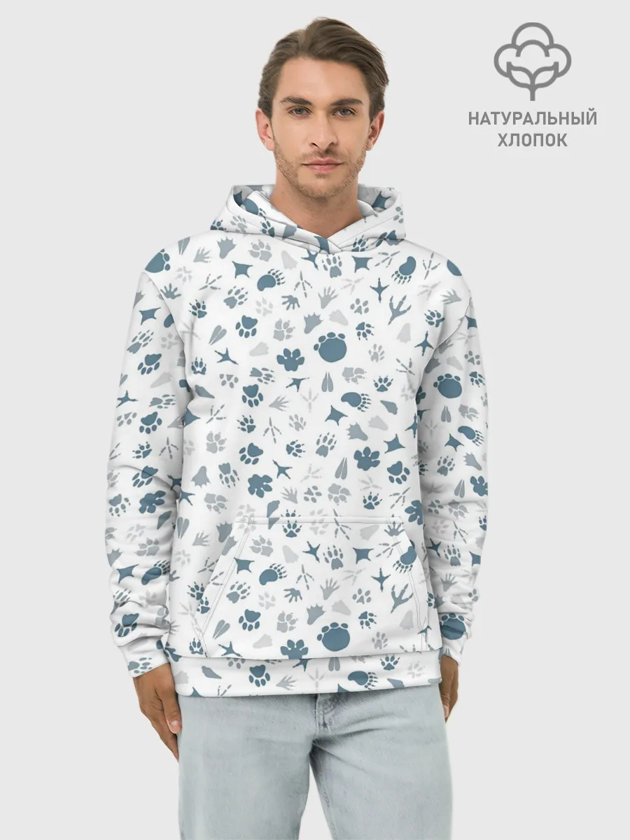 Худи мужской база хлопок / Отпечатки лап животных