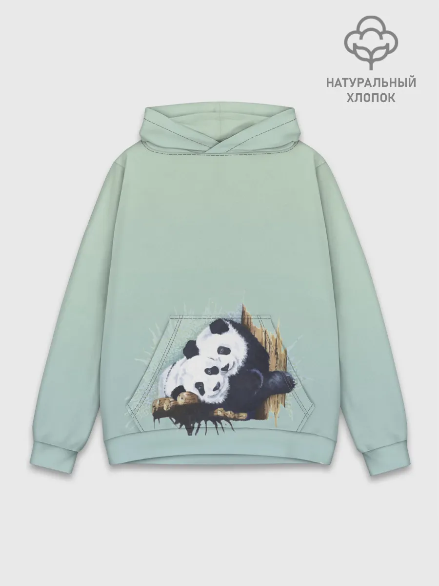 Худи мужской база хлопок / акварельные панды