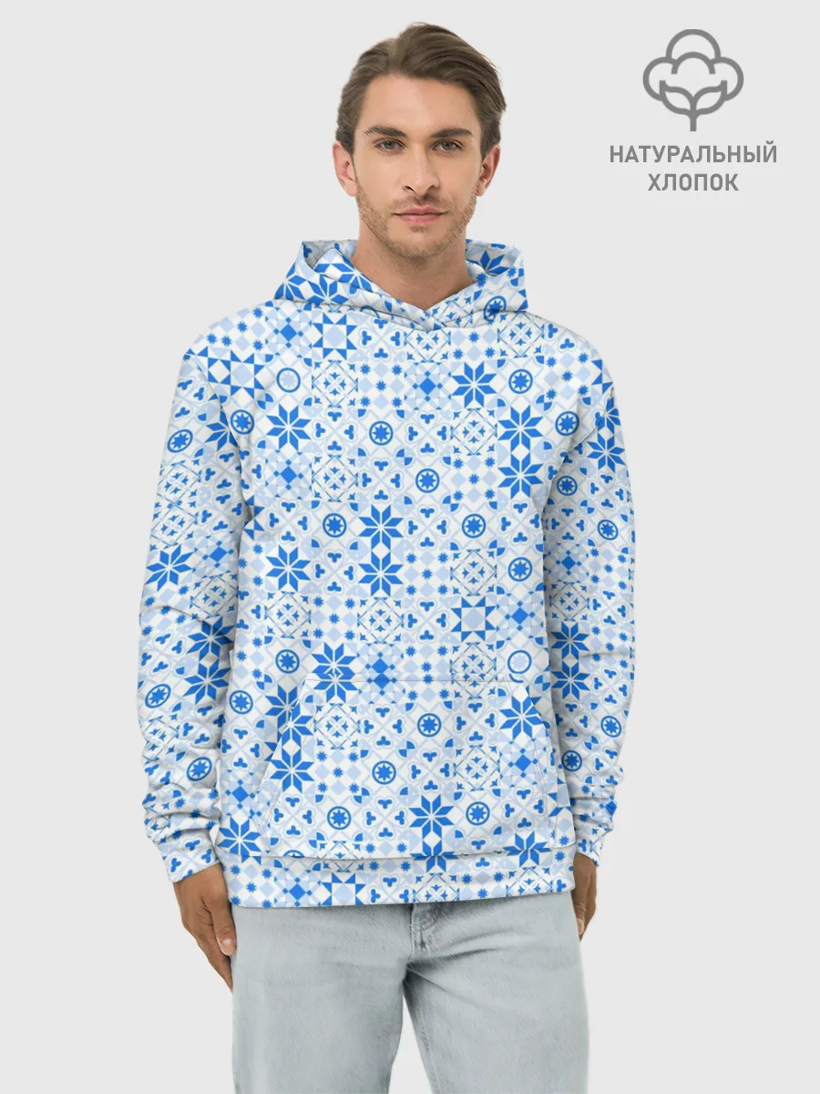 Худи мужской база хлопок / Орнамент снежинки