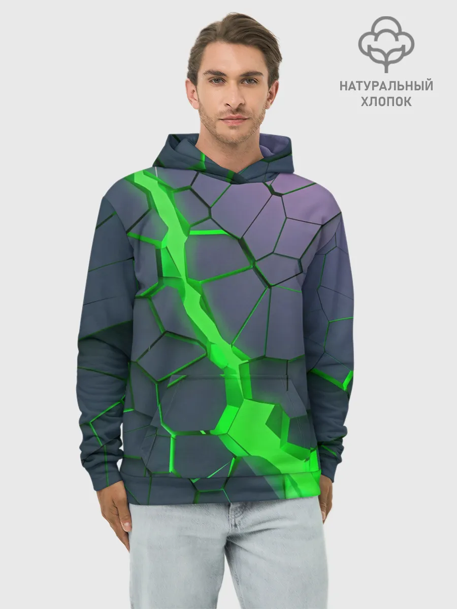 Худи мужской база хлопок / ЗЕЛЕНЫЙ РАЗЛОМ | 3Д РАЗЛОМ