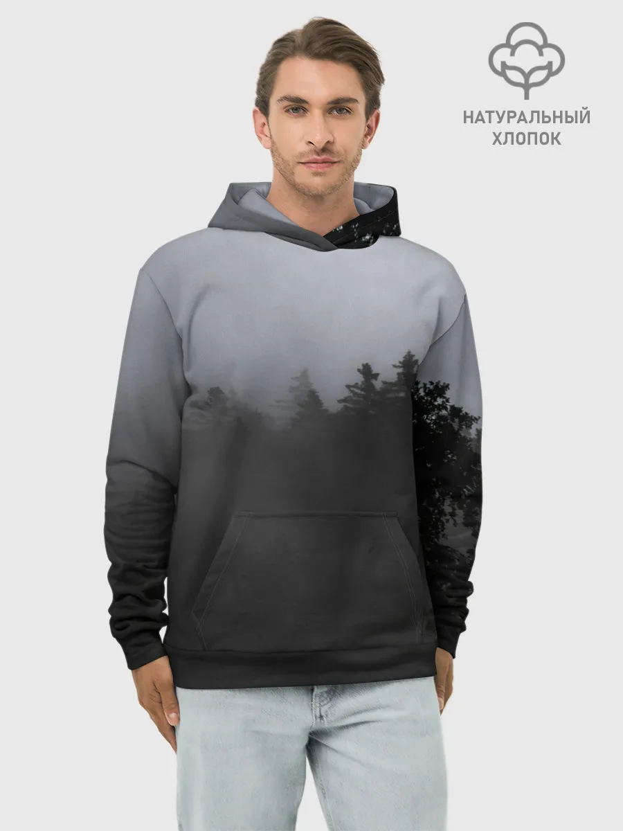Худи мужской база хлопок / Лес в дыму