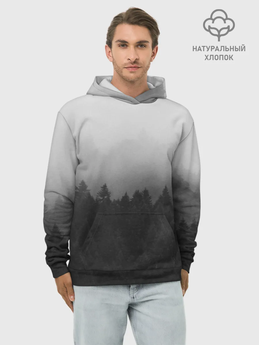 Худи мужской база хлопок / Туманный лес