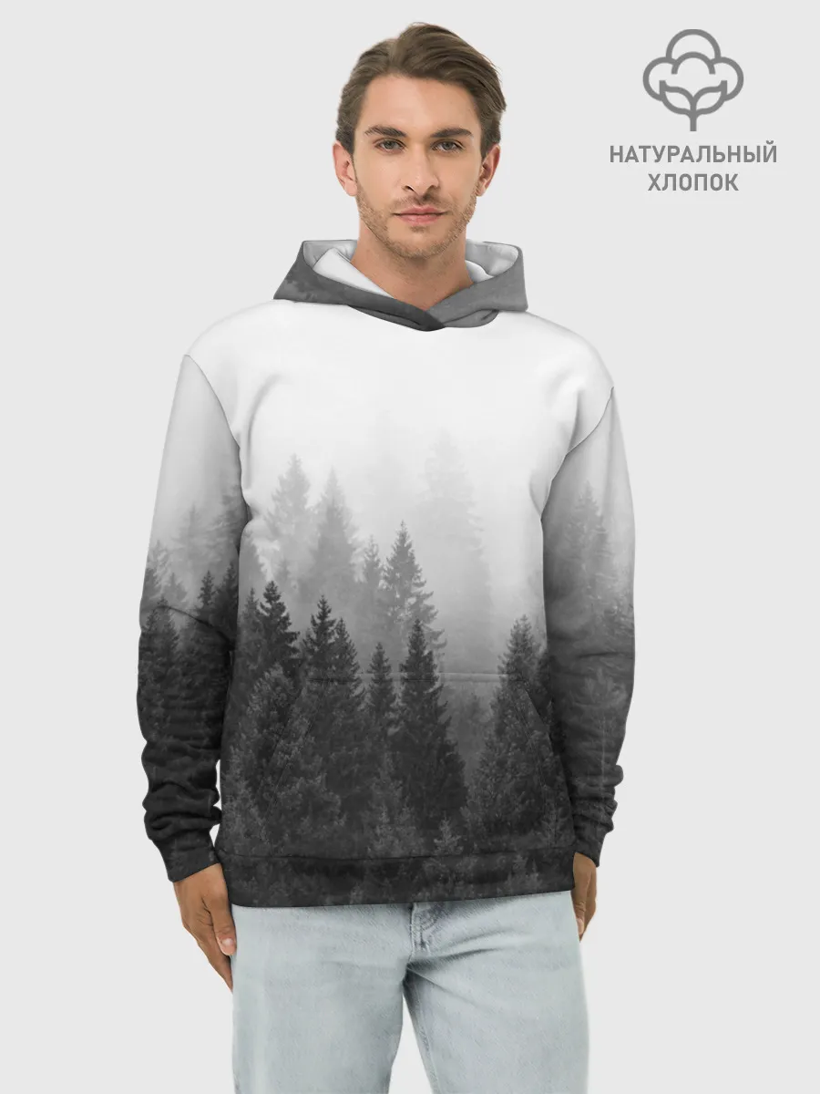 Худи мужской база хлопок / Туманный лес