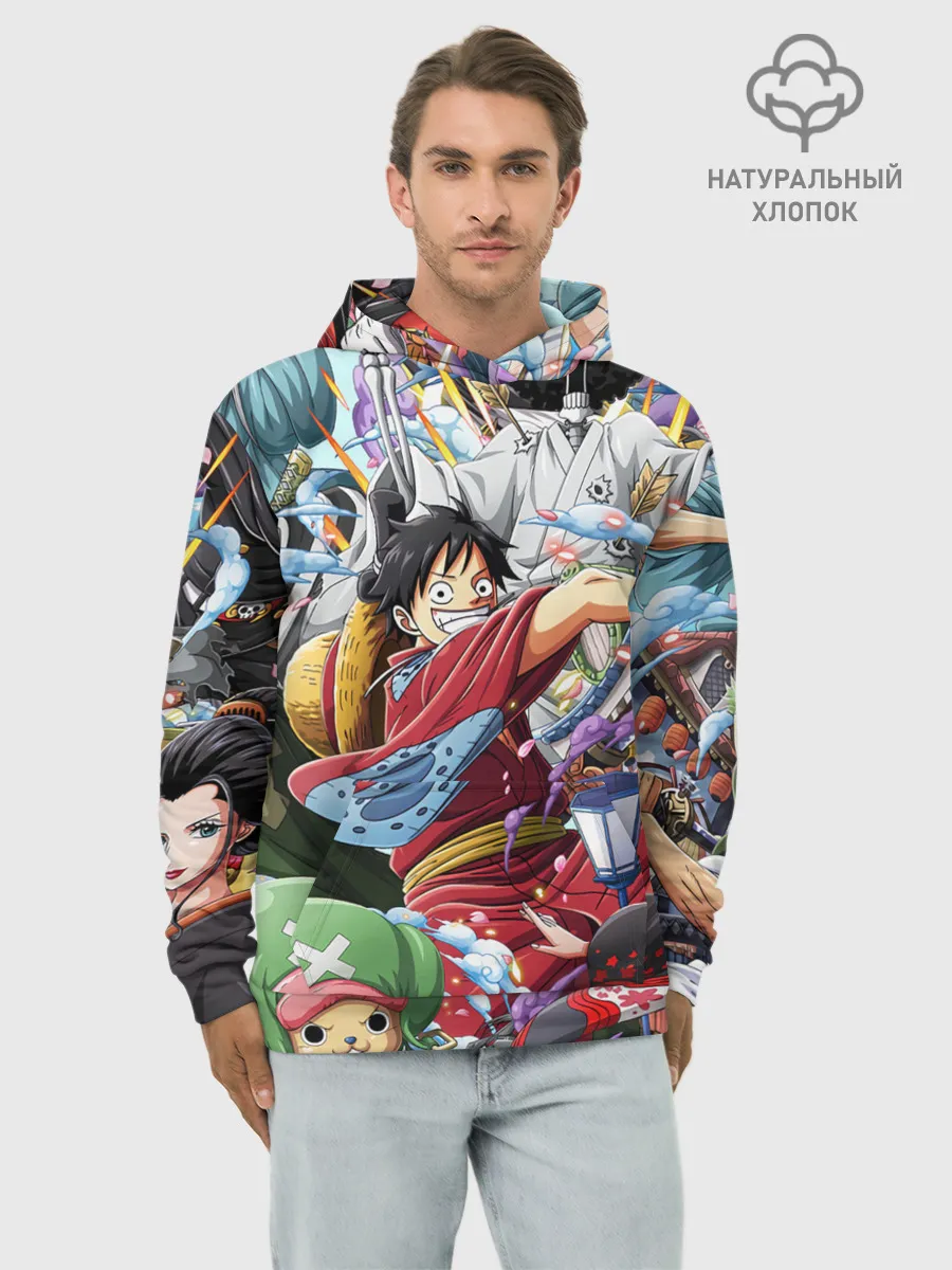 Худи мужской база хлопок / One Piece стикербомбинг