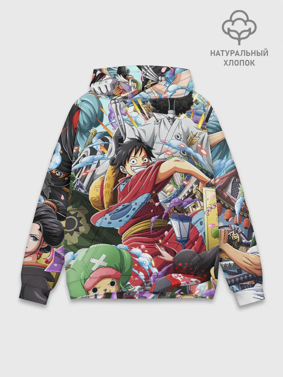 Худи мужской база хлопок / One Piece стикербомбинг