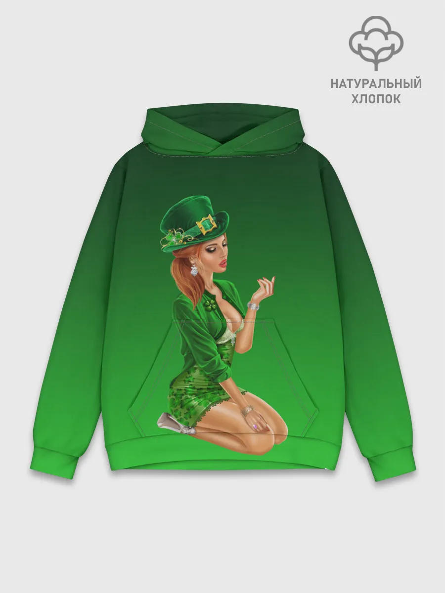 Худи мужской база хлопок / девушка лепрекон в зеленом