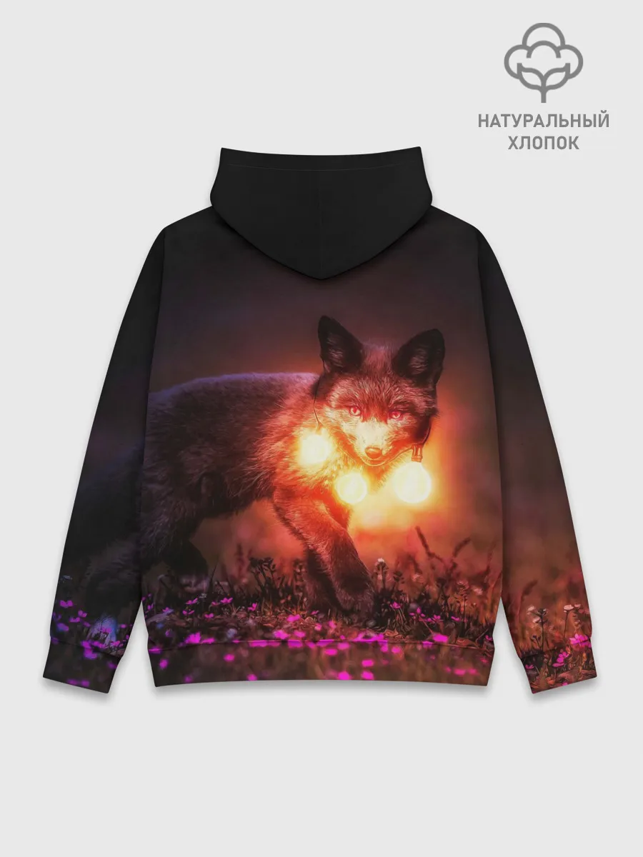 Худи мужской база хлопок / Лисица с фонариками