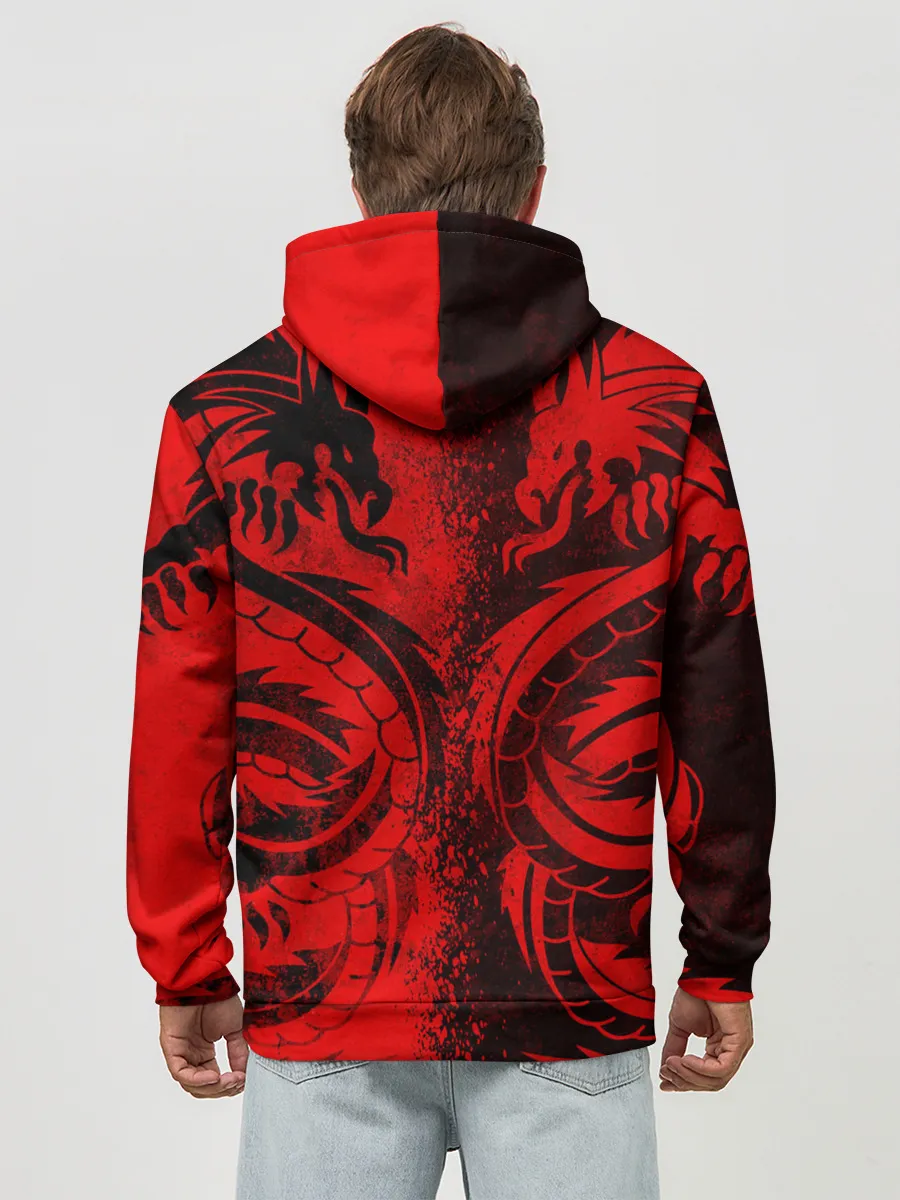 Худи мужской база хлопок / BLACK RED DRAGONS TATOO