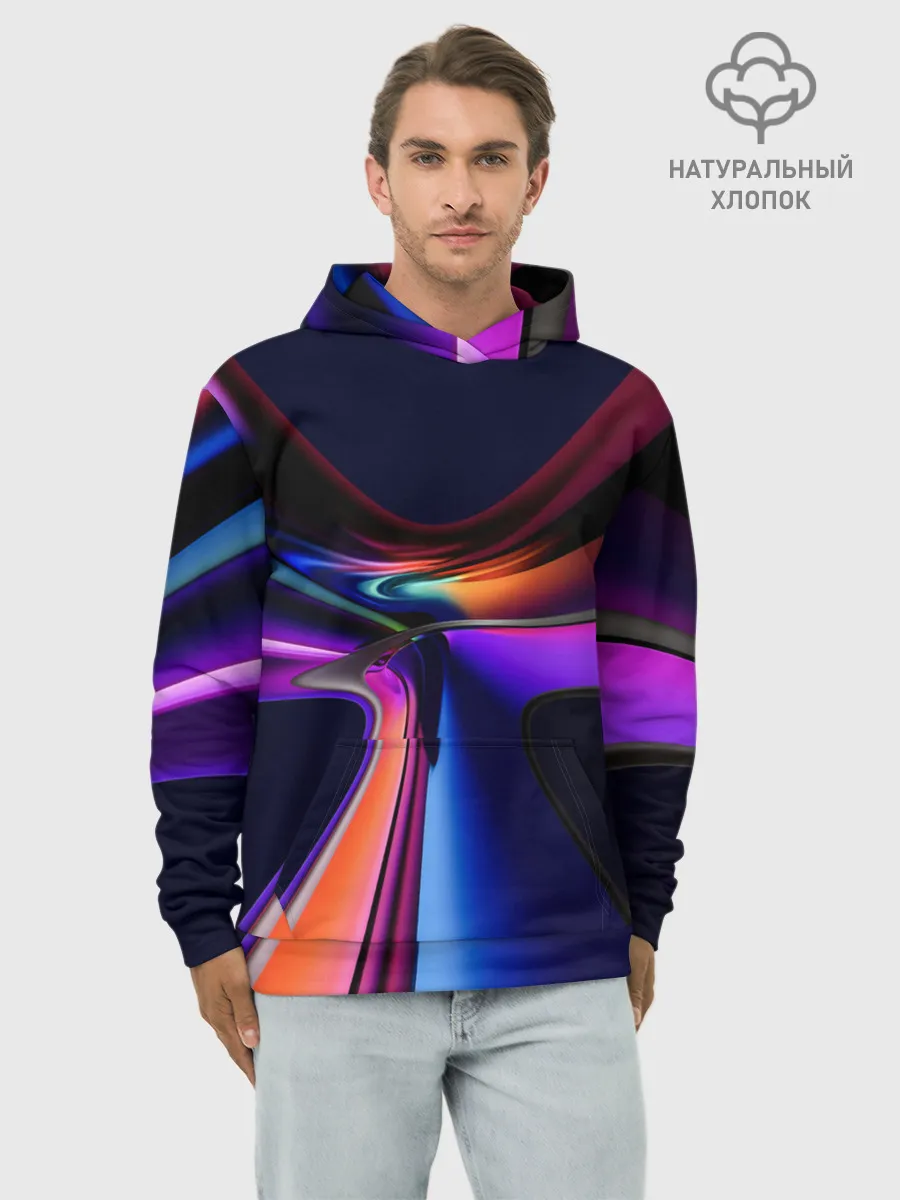 Худи мужской база хлопок / Красочные светящиеся линии