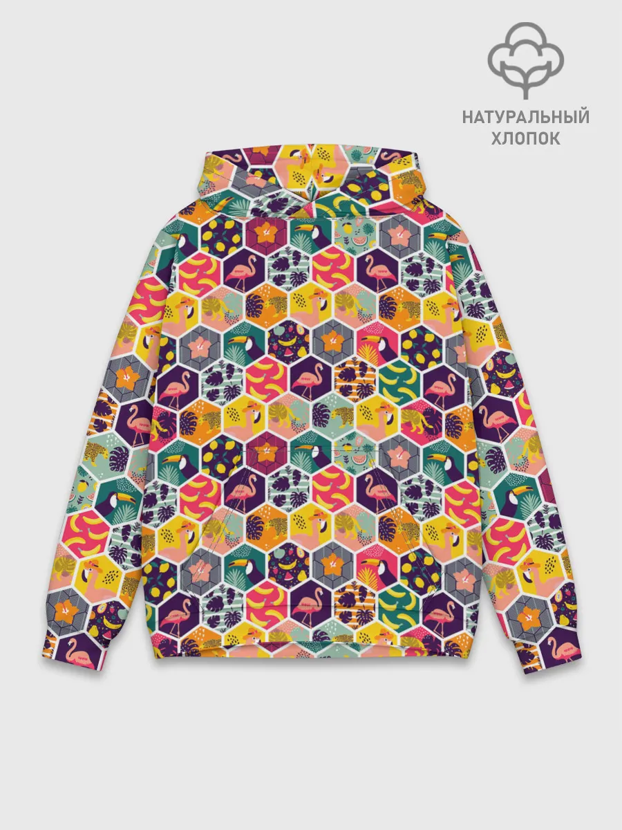 Худи мужской база хлопок / Тропический коллаж