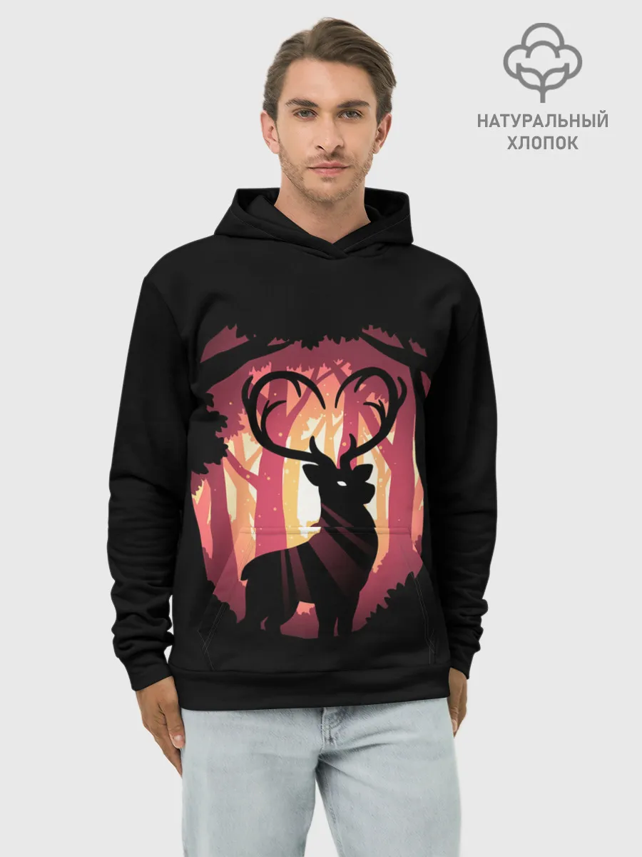Худи мужской база хлопок / Олень в лесу