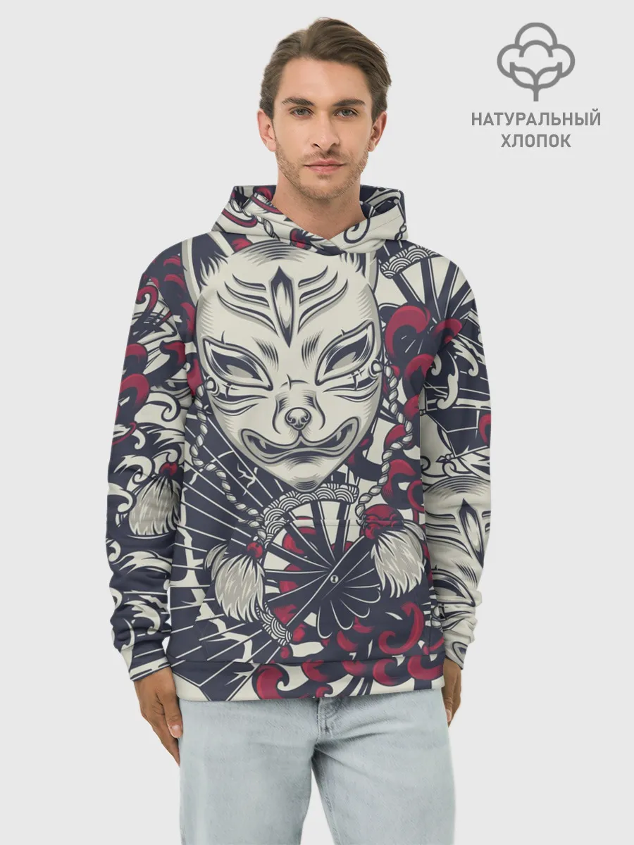 Худи мужской база хлопок / Маска Кицунэ | Маска лисы
