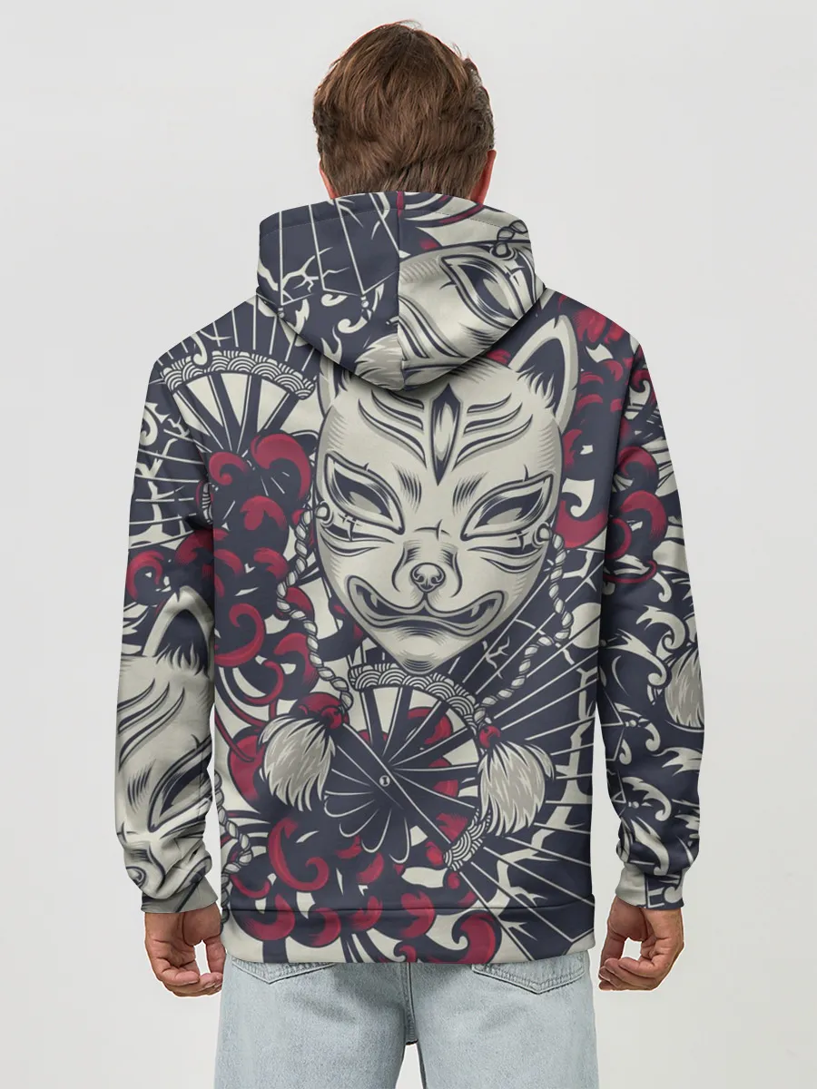 Худи мужской база хлопок / Маска Кицунэ | Маска лисы