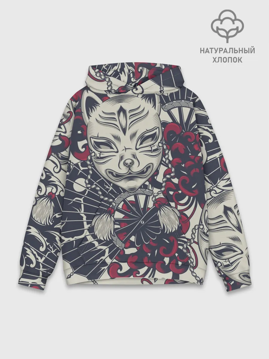 Худи мужской база хлопок / Маска Кицунэ | Маска лисы