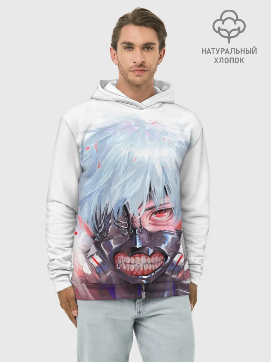 Худи мужской база хлопок / Канеки Кен акварель