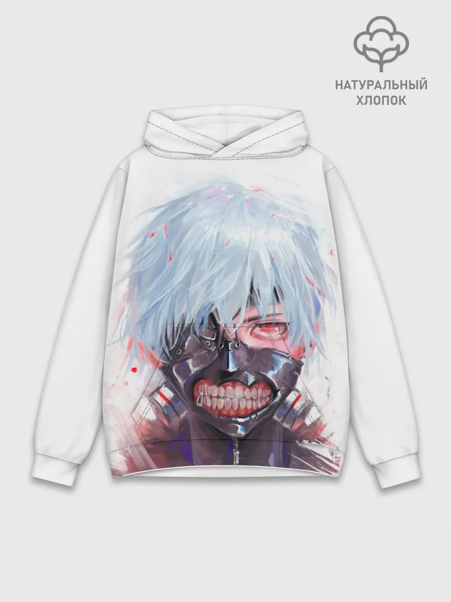 Худи мужской база хлопок / Канеки Кен акварель