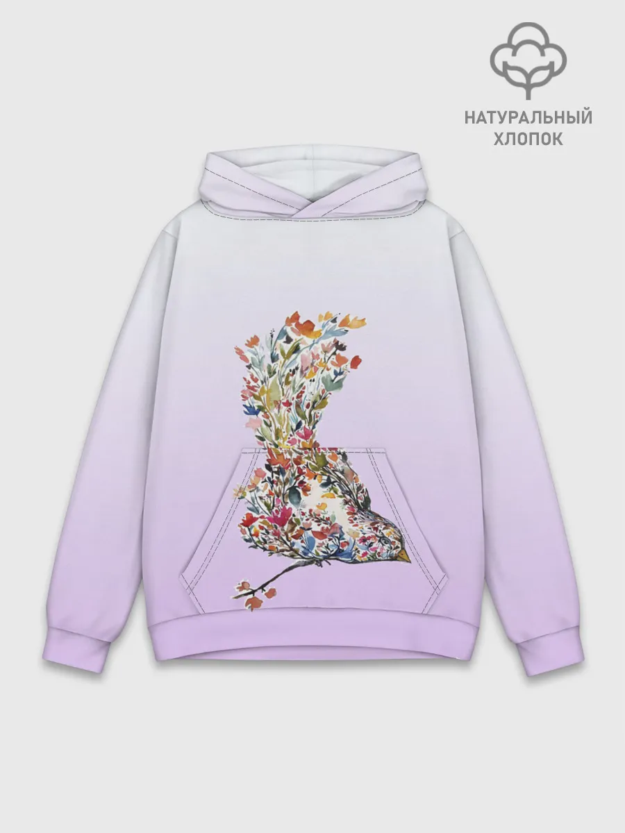 Худи мужской база хлопок / акварельная птичка