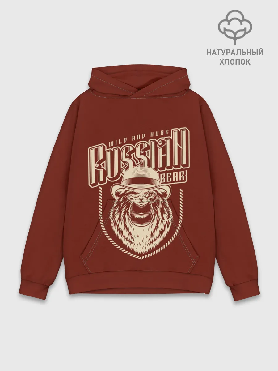 Худи мужской база хлопок / Русский медведь в шляпе