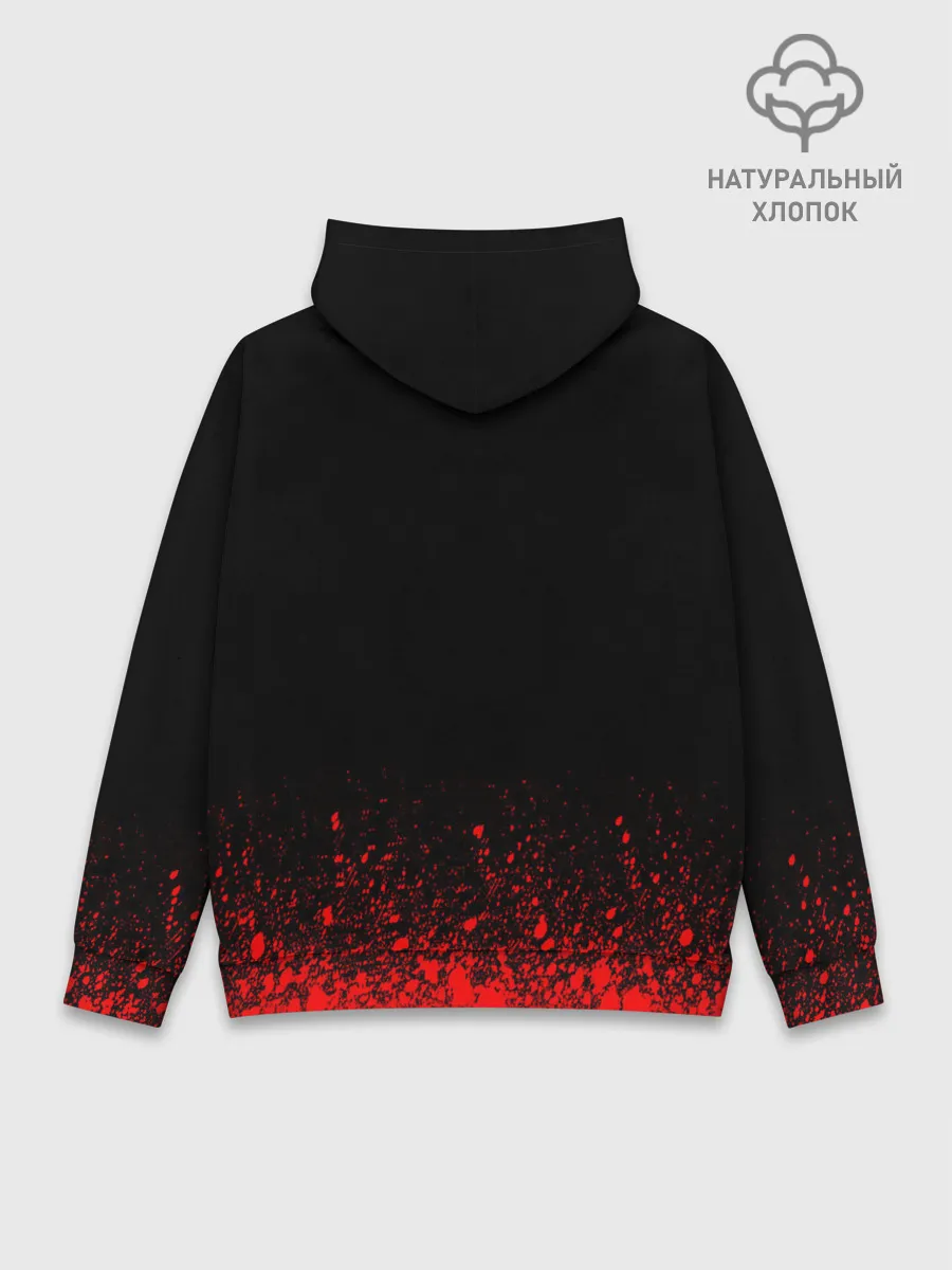 Худи мужской база хлопок / Красный логотип Черный клевер на черном