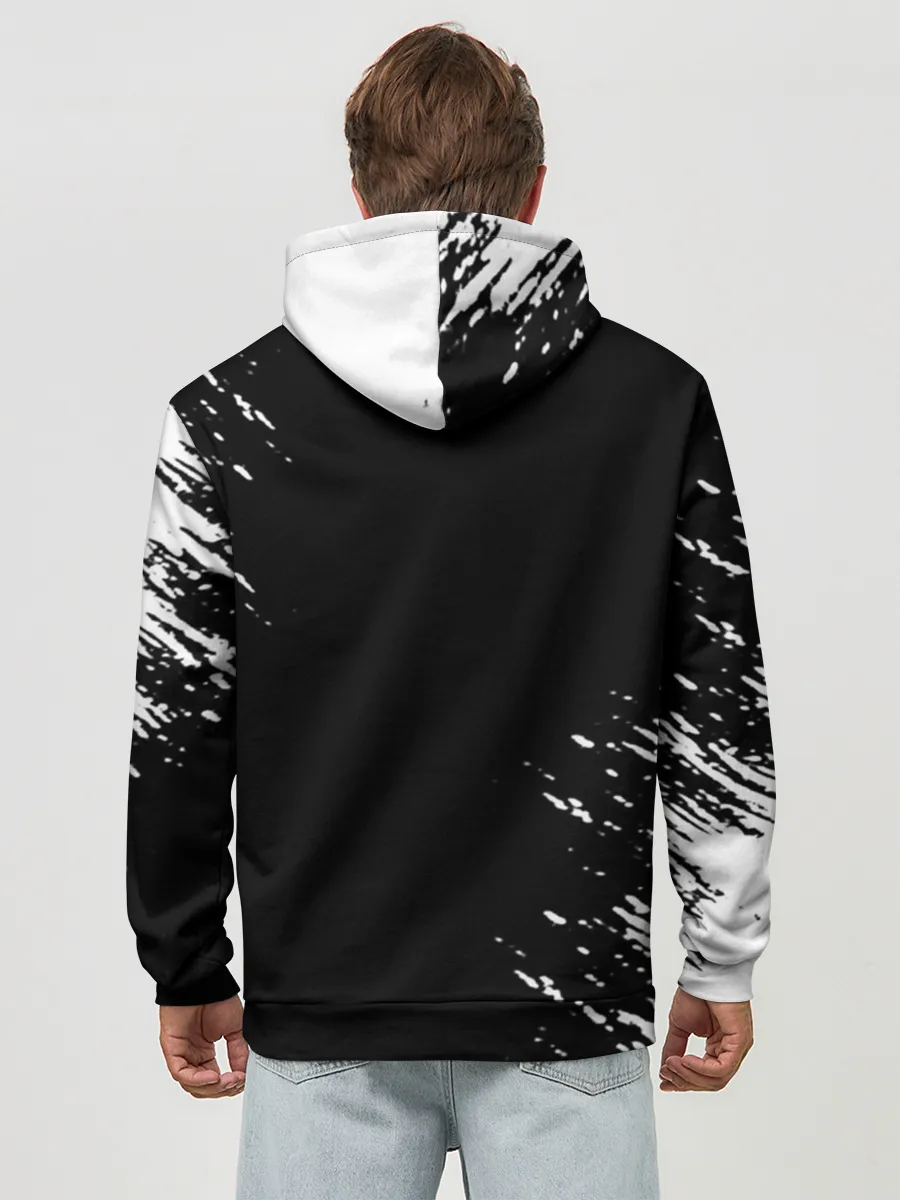 Худи мужской база хлопок / Белый логотип Черный клевер на черном