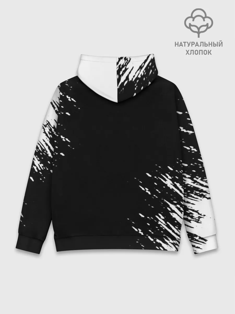 Худи мужской база хлопок / Белый логотип Черный клевер на черном