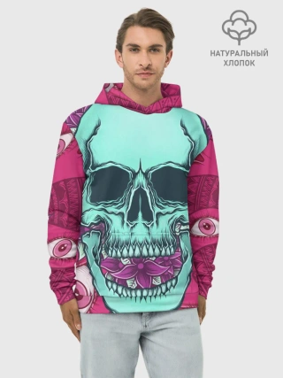 Худи мужской база хлопок / Череп в цветах