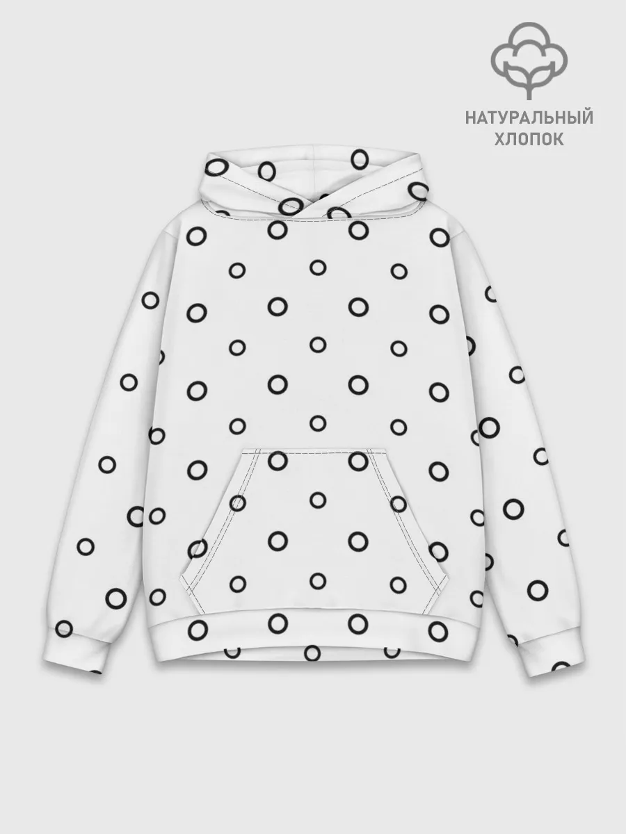 Худи мужской база хлопок / Черно-белый узор в горошек.