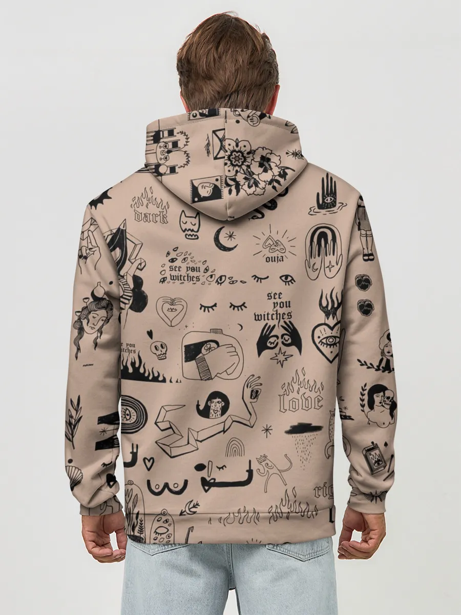 Худи мужской база хлопок / принт в стиле тату