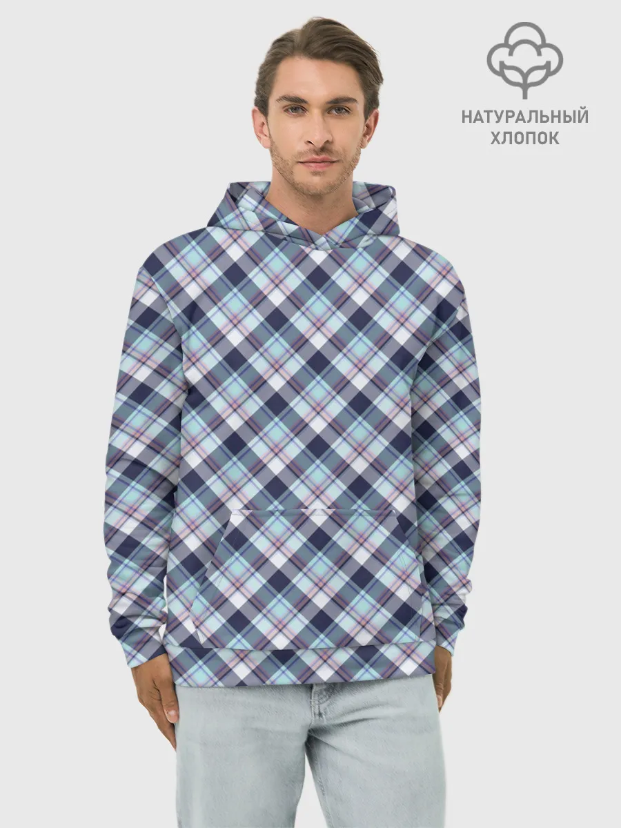Худи мужской база хлопок / Текстура в клетку