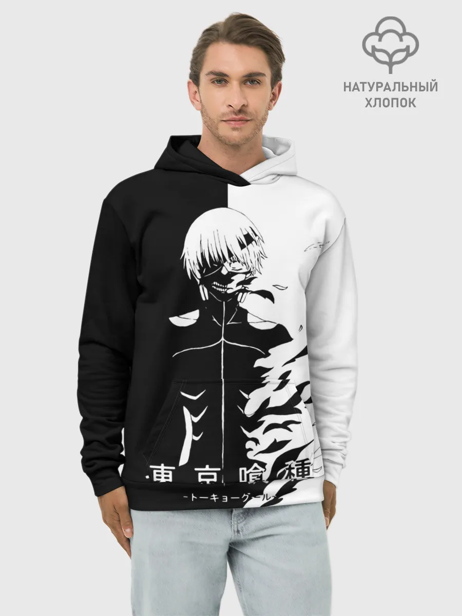 Худи мужской база хлопок / Токийский гуль черно белый Кен