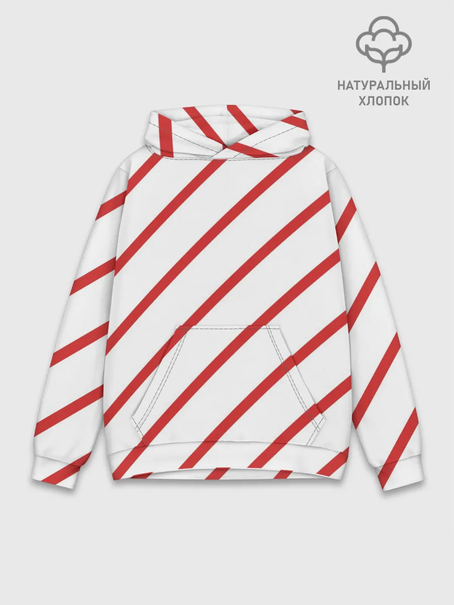 Худи мужской база хлопок / Полосы красные на белом