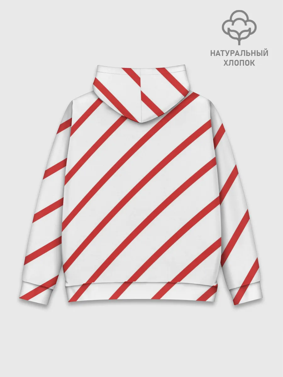 Худи мужской база хлопок / Полосы красные на белом