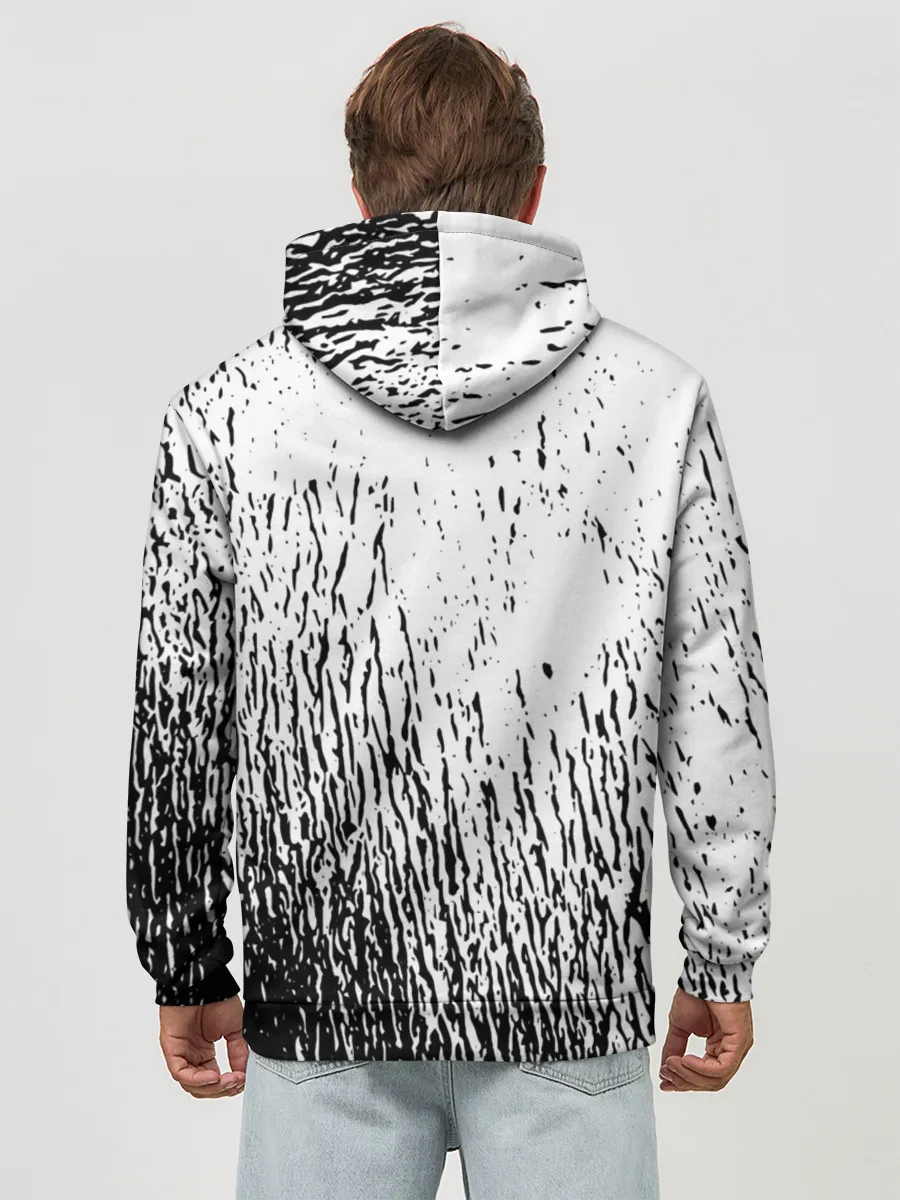 Худи мужской база хлопок / Черный клевер на едко белом фоне