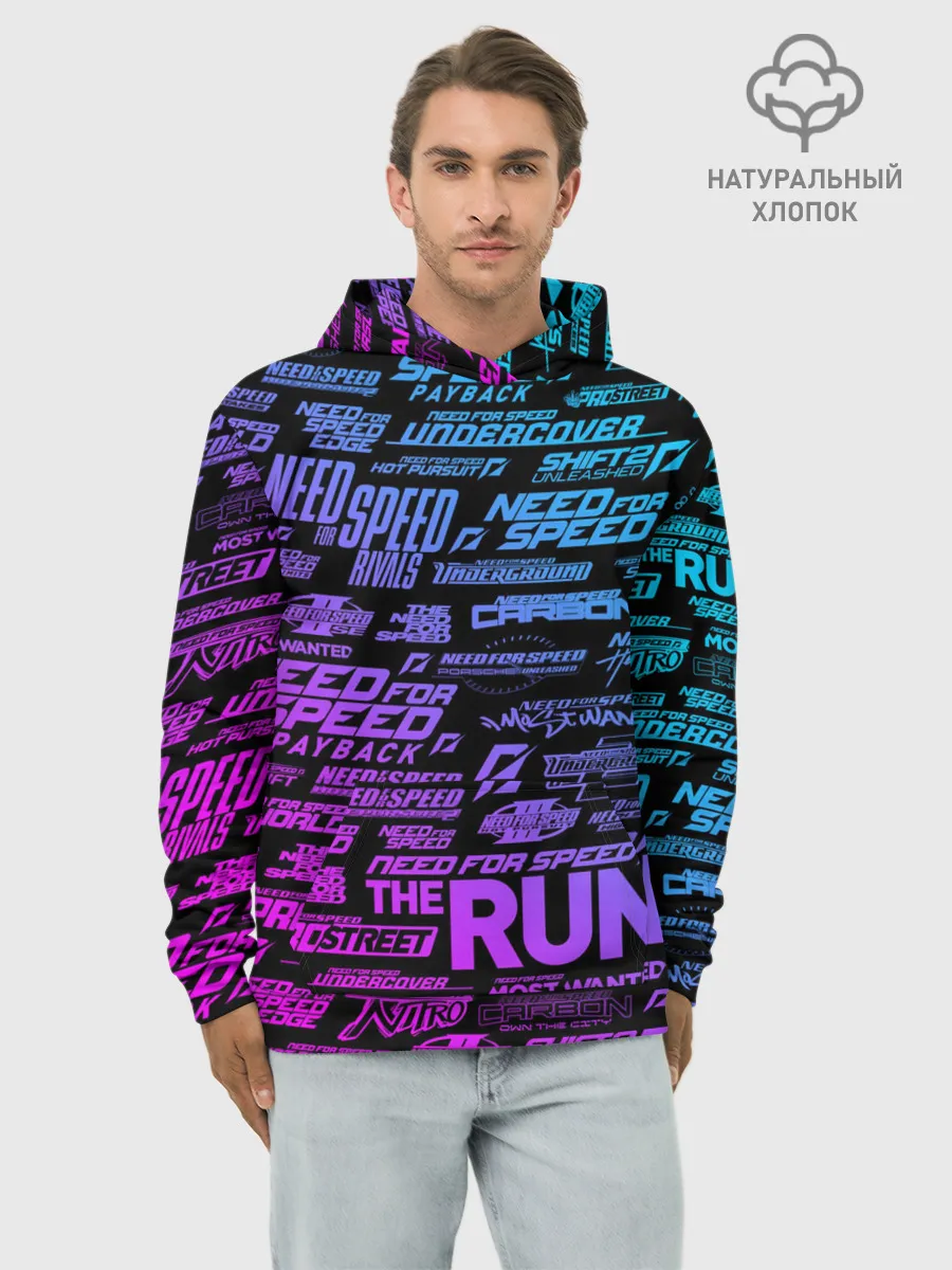 Худи мужской база хлопок / NFS ALL LOGOS NEON