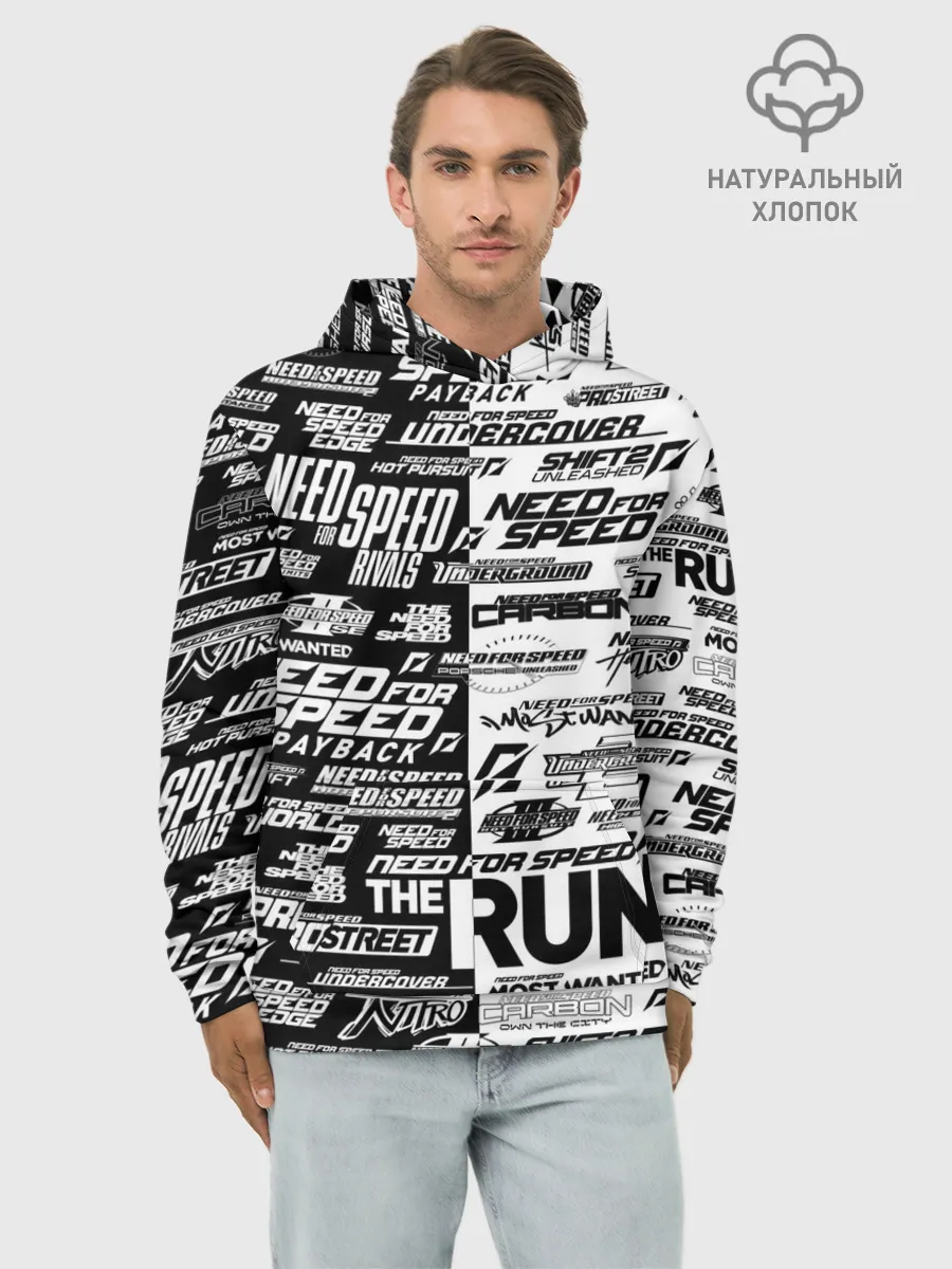 Худи мужской база хлопок / NFS ALL LOGOS