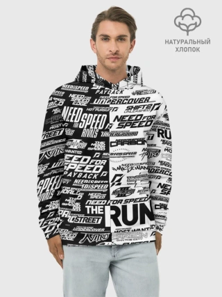 Худи мужской база хлопок / NFS ALL LOGOS