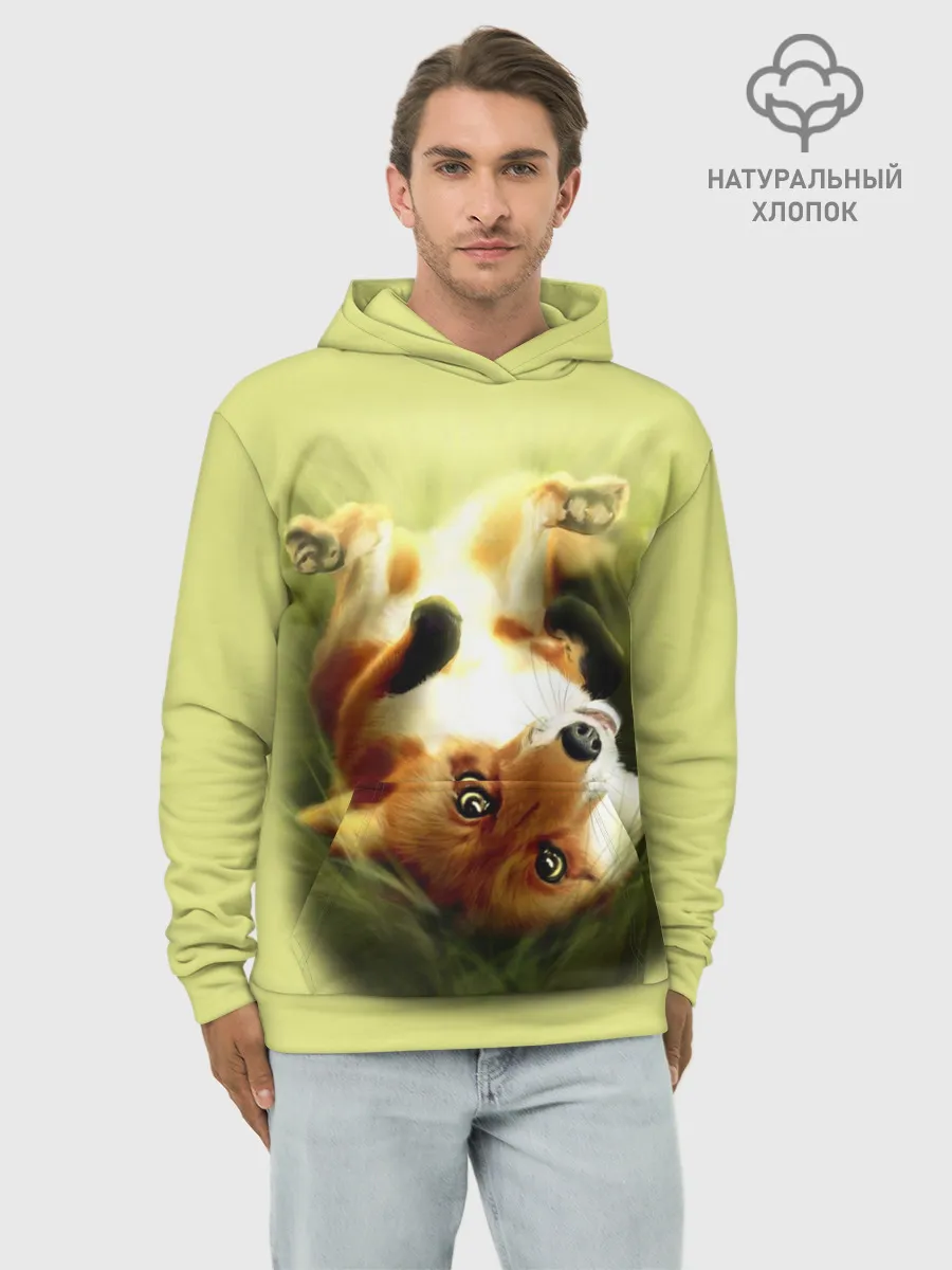 Худи мужской база хлопок / Лиса на траве