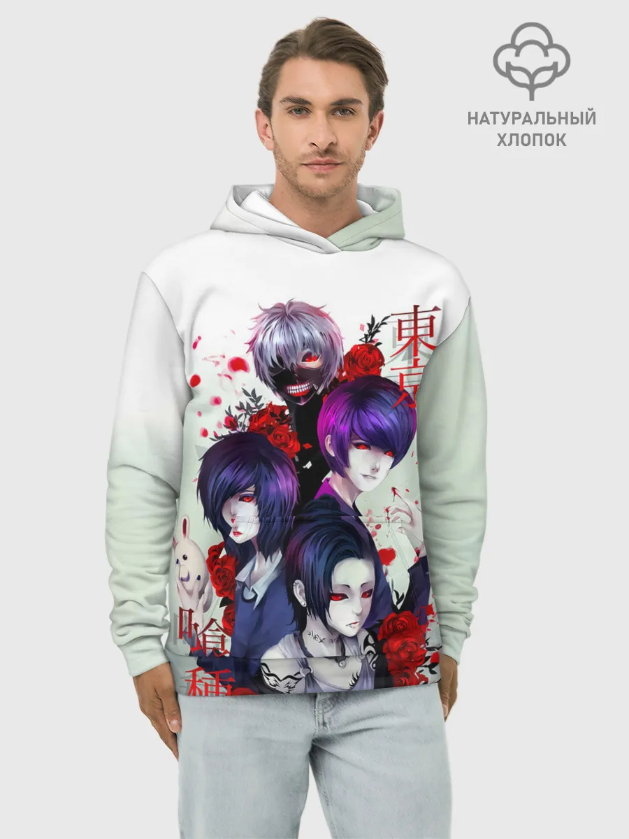 Худи мужской база хлопок / Канеки с девчонками - Токийский гуль