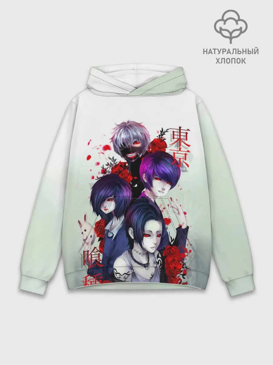 Худи мужской база хлопок / Канеки с девчонками - Токийский гуль