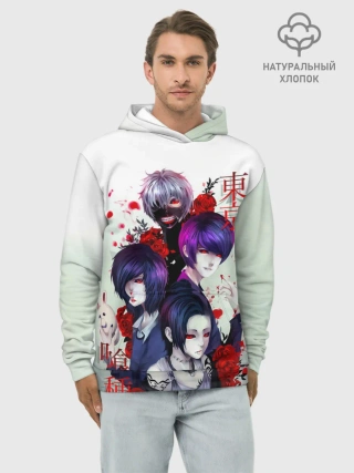 Худи мужской база хлопок / Канеки с девчонками - Токийский гуль