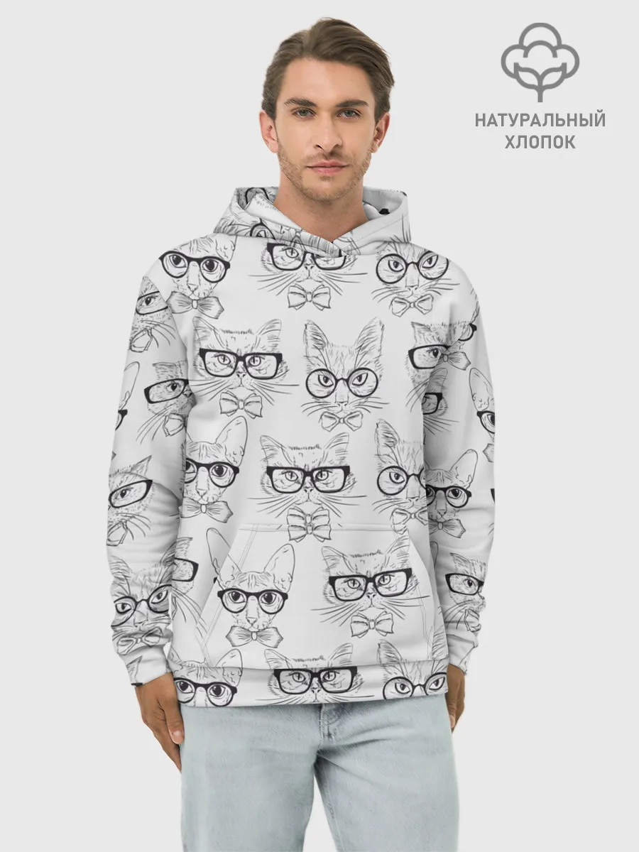 Худи мужской база хлопок / Кошки в очках